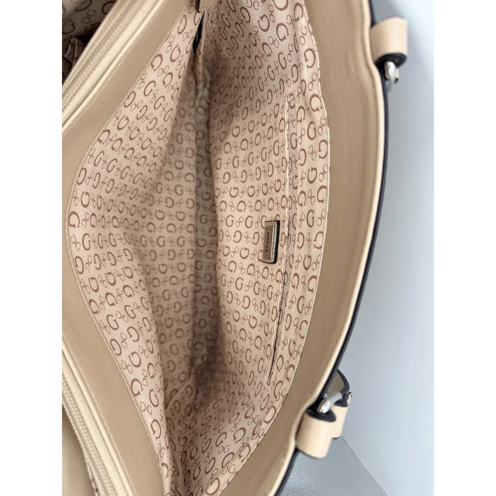 GUESS Tote Bag Womens Large Cream Tan Good Monogram Logo Print Shoulder Bag